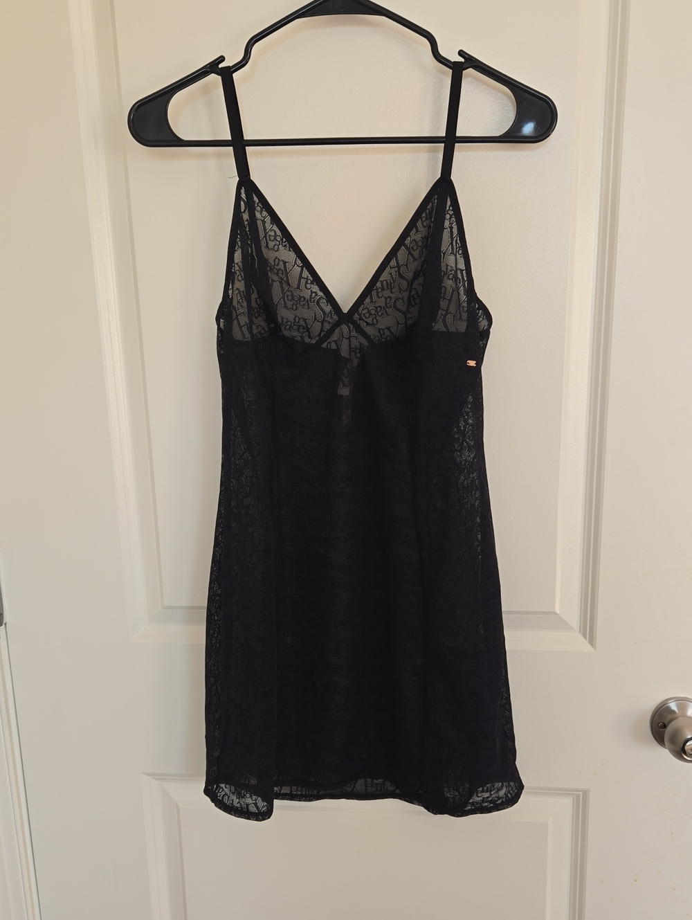 Savage X Fenty Signature Script Black Mesh Slip Chemise Size L 12-14